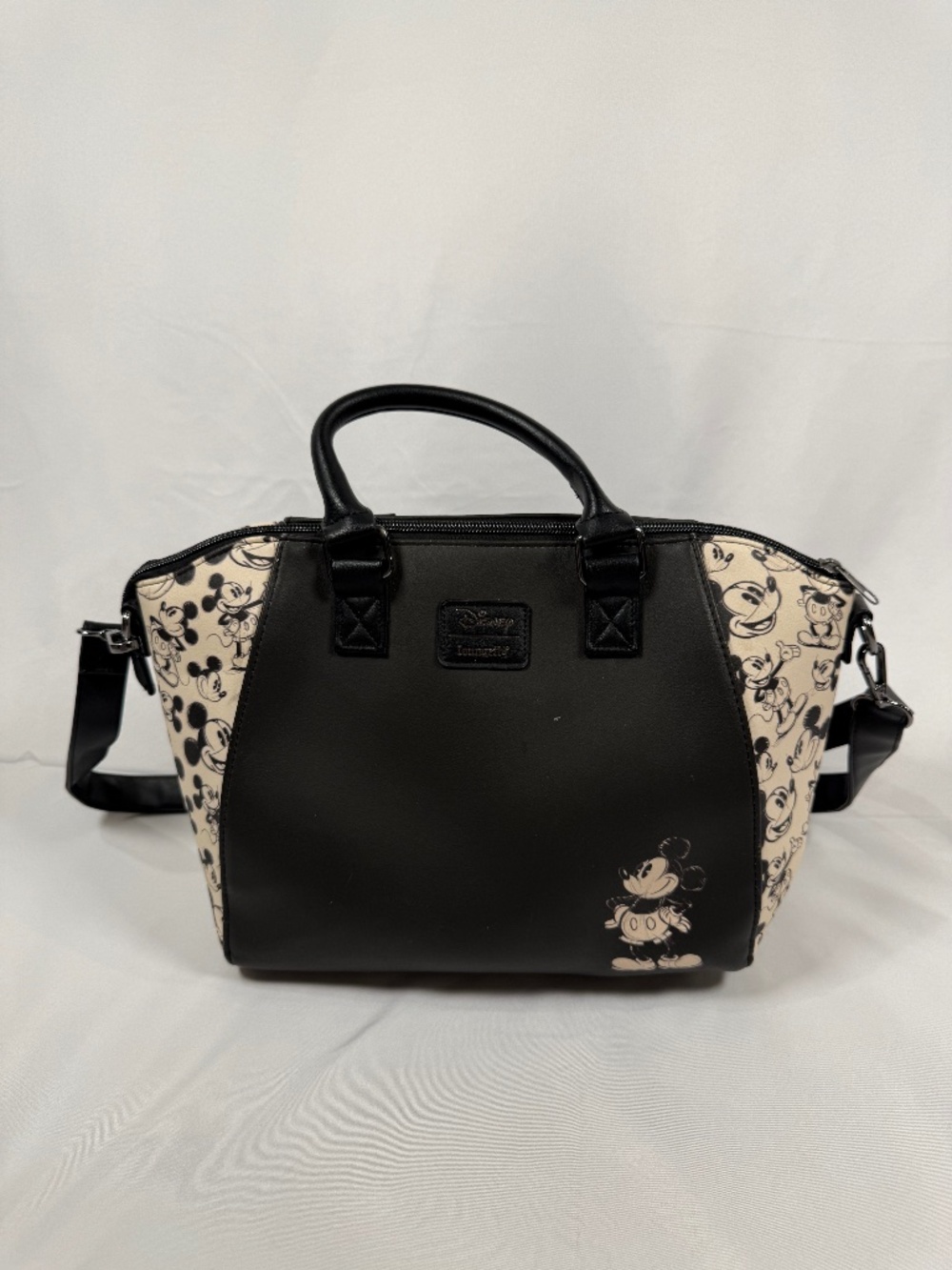 Disney Loungefly Mickey Mouse Satchel Crossbody Bag Black Cream Tote
